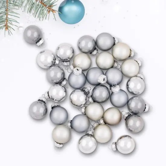 Northlight 2-Finish Christmas Mini Glass Ball Ornaments - 1" (25mm) - Silver and Gray- 28ct {1}