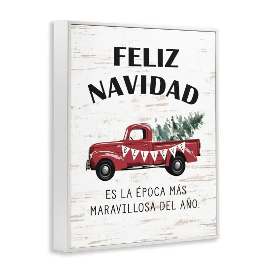 Stupell Industries Feliz Navidad Camioneta Roja Framed Giclee Art White Framed {3}