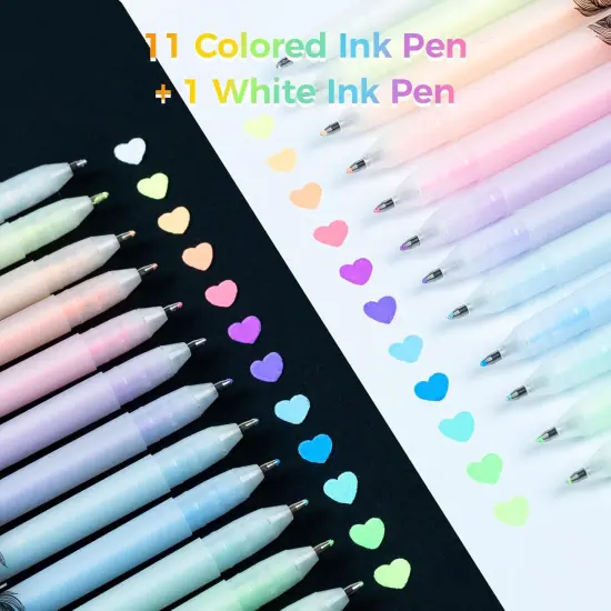 Ohuhu Gel Ink Pens: 12 Pack Extra Fine Point Pens Opaque Gel Ink Pens Smooth White Ink Pens for Highlight Black Paper Art Drawing Scrapbook Bullet Journal - Leahi (Colored Ink Pen) {3}