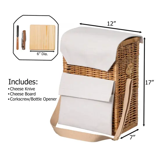 Wickerwise Wine & Cheese Picnic Basket - Wicker Tote Bag for Outdoor Parties, Camping, Travel & Celebrations - Wine Holder with Wooden Board - Ideal Present for Birthdays, Weddings and Thanksgiving {4}