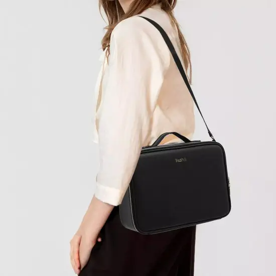 Travel Makeup Train Case Storage Bag With Mirror + Lights Cosmetic Bag Organizer {5}