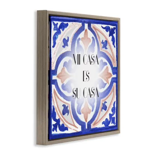 Stupell Industries Mi Casa Azulejos Tropicales Framed Floater Canvas Wall Art Brown Floater Frame {3}