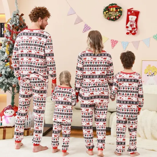 Christmas Pajamas Sets Plaid Splicing Printed Outfits {5}