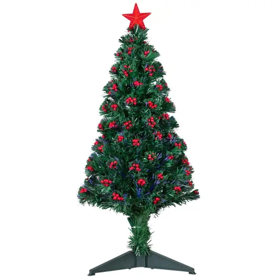 Northlight Pre-Lit Color Changing Fiber Optic Christmas Tree with Berries - 3' - Multi-color Lights Green {3}