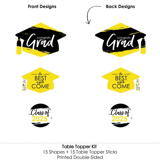 Big Dot of Happiness Yellow 2025 Graduation Party Centerpiece Sticks - Table Toppers - Set of 15 {7}