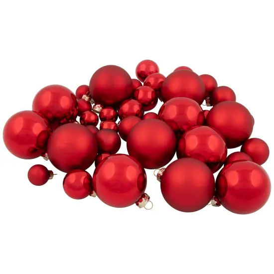 Northlight 40ct Shiny, Glitter and Matte Red Glass Ball Christmas Ornament Set 1"-2.5" {4}