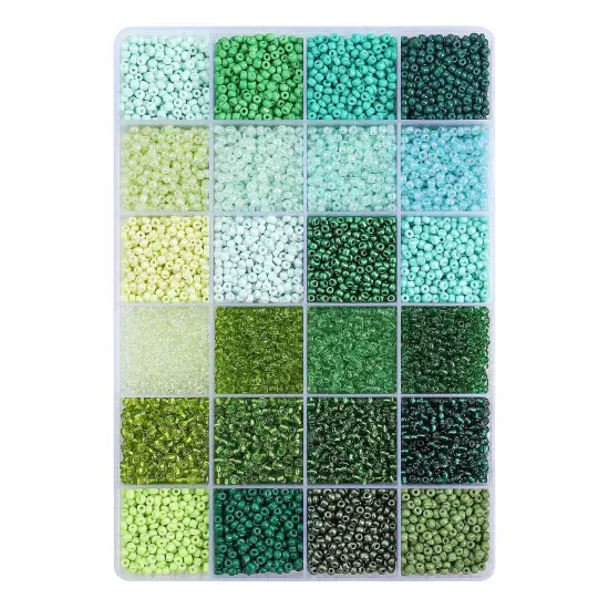 John Bead 12500pcs Assorted 24 Colors Glass Seed Beads 8/0 Jewelry Making Bead Box Green Palette {1}