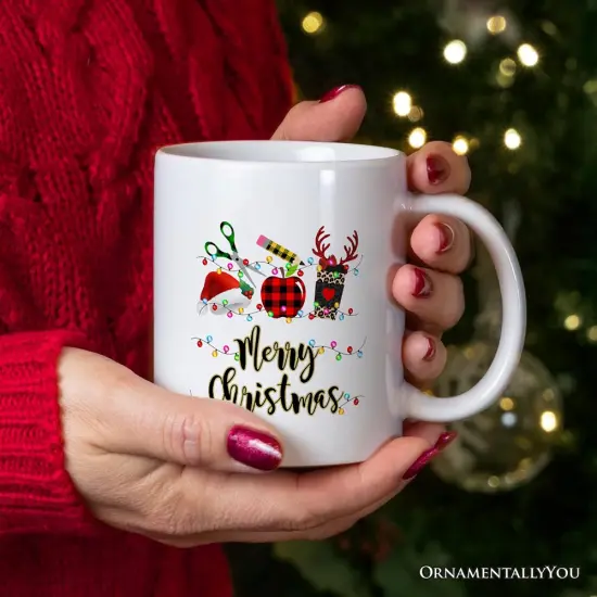 Merry Christmas Plaid Teacher Mug, School Professional Gift {2}