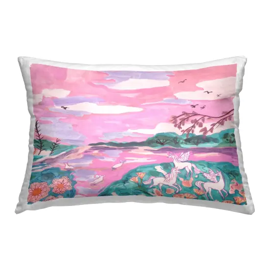 Pink Whimsical Unicorns Decorative Printed Throw Pillow Design by Melissa Wang, 14 x 7 x 20 {1}
