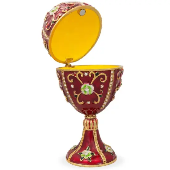 Green Flowers on Red Enamel Royal Inspired Imperial Metal Easter Egg {3}