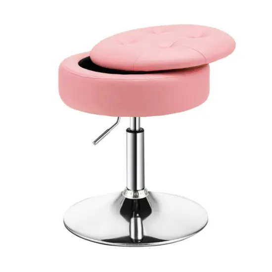 Adjustable 360&deg; Swivel Storage Vanity Stool with Removable Tray Pink {3}