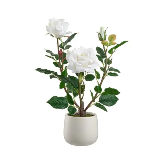 16.1" Artificial White Rose in Ceramic Vase | Elegant Faux Floral Table Decor {1}