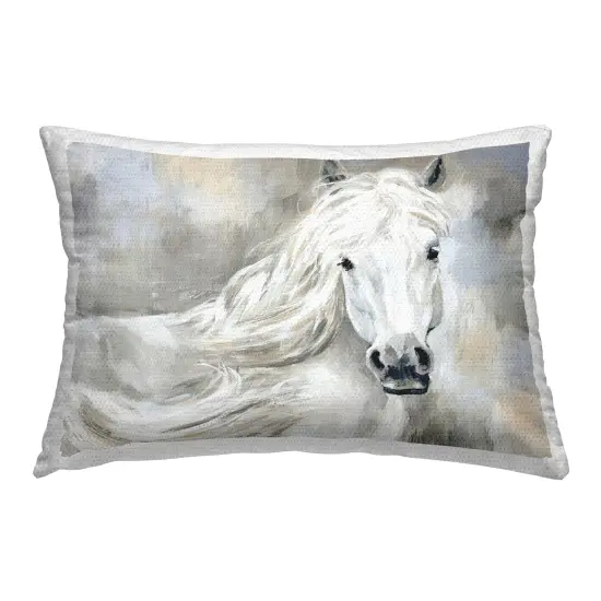 Lovely White Horse Portrait Outdoor Printed Pillow Design by Victoria Barnes, 14 x 7 x 20 {1}