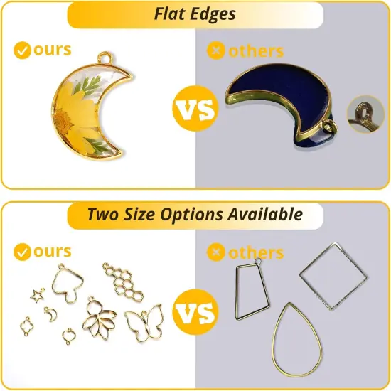 LET'S RESIN 172 pcs Open Bezels for Resin, 2 Size 36 Styles of Gold Hollow Frame Pendants Bezels with 100pcs Jump Rings, Unique Resin Bezels for Jewelry Making, Necklaces Earrings Making Supplies {4}