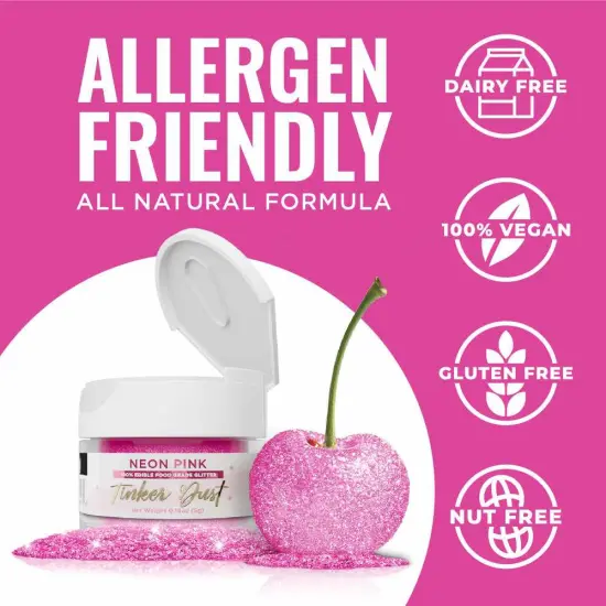 Bakell - Neon Pink Tinker Dust Edible Glitter (5g, 1x Jar) for Food, Desserts, and Beverages! {4}