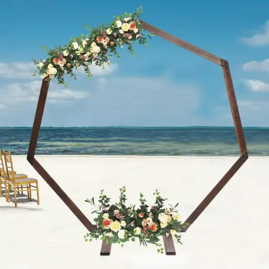 7.2FT Retro Wedding Arch Wooden Heptagon Wedding Backdrop Stand Wooden Arch {3}