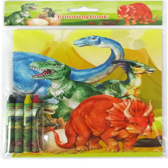TINYMILLS Jurassic Dinosaur Coloring Book Set, 12 Books, 48 Crayons, Kids Activity Birthday Party Favors {3}