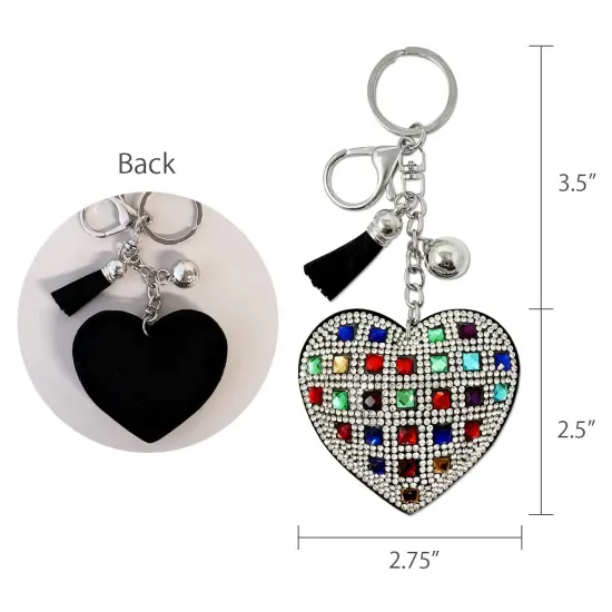 Wrapables Crystal Bling Key Chain Keyring with Tassel Car Purse Handbag Pendant, Rainbow Heart {2}