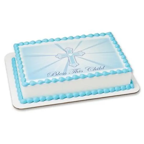 1/4 Sheet - Bless this Child in Blue - Edible Cake/Cupcake Party Topper!!! {1}