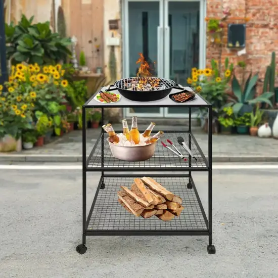Outdoor Food Prep Cart Storage Cabinet Rack Barbecue Grilling Grid Table {3}