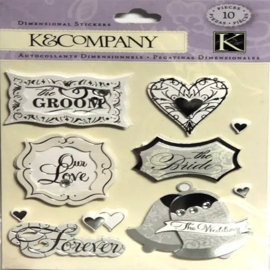 K & Company Silver Wedding Sentiments Dimensional Stickers {1}