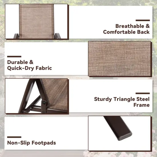 2 Pieces Patio Outdoor Dining Chairs with Powder Coated Steel Frame Brown {6}