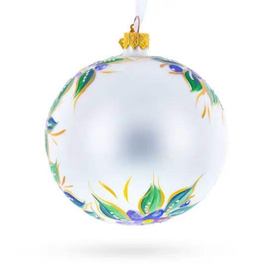 Blue Bird on White Glass Ball Christmas Ornament 4 Inches {5}