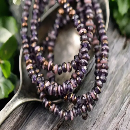 *50* 2x3mm Bronze Washed Blended Pink & Tanzanite Faceted Micro Spacer Beads {2}