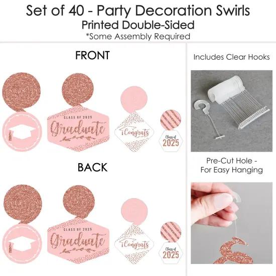 Big Dot of Happiness Rose Gold Graduation Class of 2025 Decorations Hanging Swirls - Set of 40 {6}