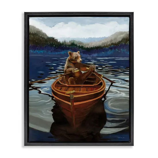 Stupell Industries Brown Bear on Row Boat Framed Floater Canvas Wall Art Design by Stellar Design Studio {1}