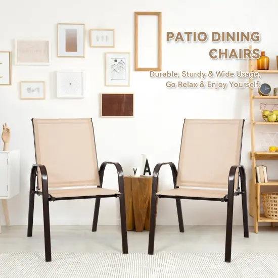 2 Pieces Patio Outdoor Dining Chairs with Powder Coated Steel Frame Beige {4}
