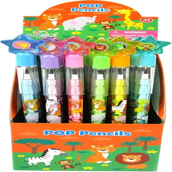 TINYMILLS 24 Pcs Safari Jungle Animals Stackable Push Pencil Assortment with Eraser for Party Favors Goodie Bag Stuffers VBS Classroom Rewards Pinata Fillers Carnival Prize {2}