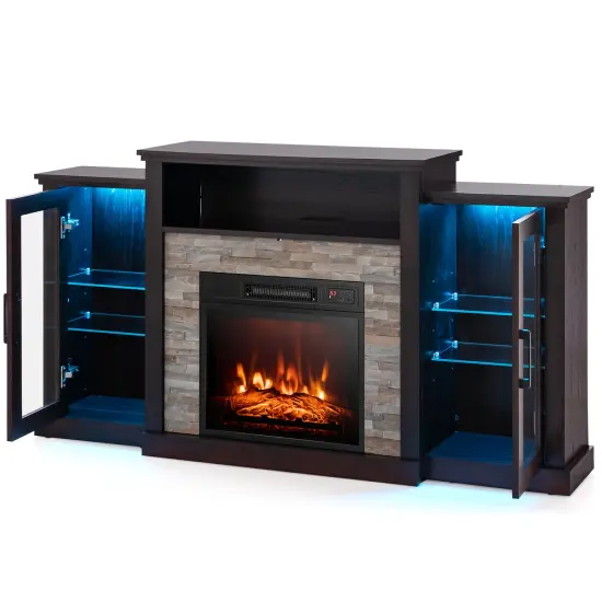 Fireplace&nbsp;Entertainment Center Stand with 16-Color LED Lights for TVs Black {9}