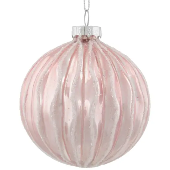 Northlight Shiny Glittered Geometric Glass Ball Christmas Ornaments - 3" (80mm) - Pink- 4ct {7}