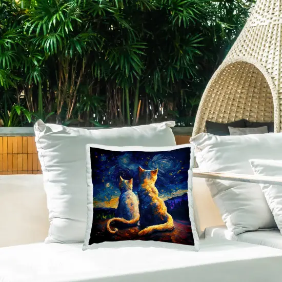 Swirled Night Sky Cats Outdoor Printed Pillow Design by Svetlana Aleynikova, 18 x 7 x 18 {2}