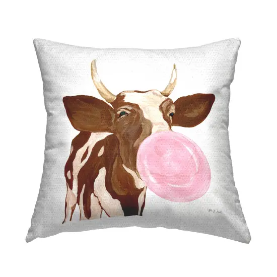 Happy Bubblegum Cow Outdoor Printed Pillow Design by Yvette St. Amant, 18 x 7 x 18 {1}