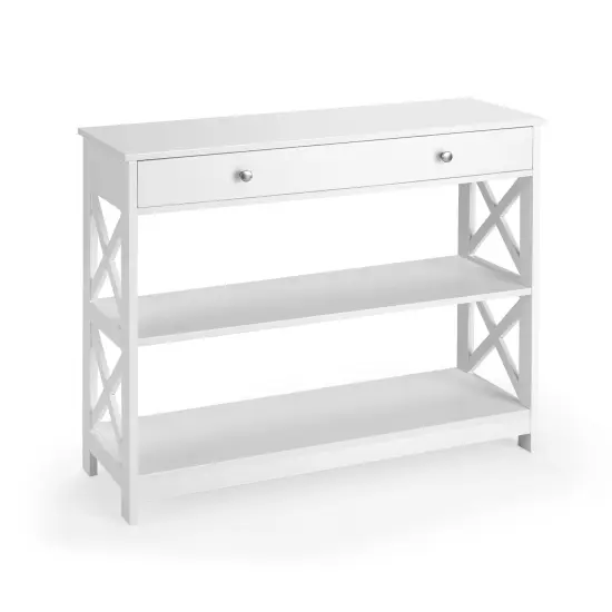 Console Table 3-Tier with Drawer and Storage Shelves Grey {9}