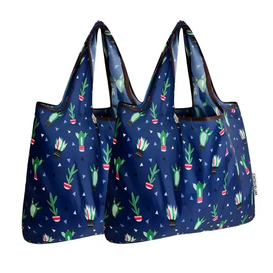 Wrapables Foldable Tote Nylon Reusable Grocery Bag (Set of 2), Cactus Party {1}