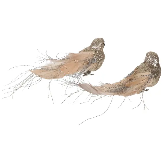 Northlight Glittered Birds Clip-On Christmas Ornaments - 7.5" - Gold - Set of 2 {5}