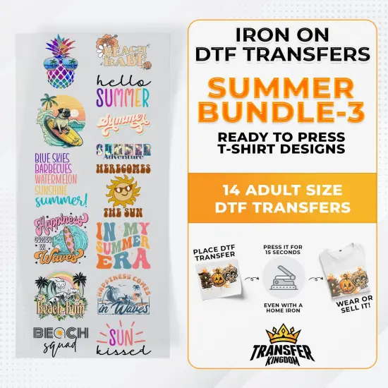 Summer Bundle Iron on DTF Transfer Bundle 3 - 14 Best Seller Ready To Press T-shirt Designs {1}