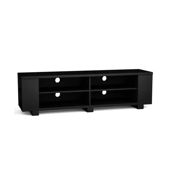 Wooden TV Stand with 8 Open Shelves for TVs up to 65 Inch Flat Screen Black {11}
