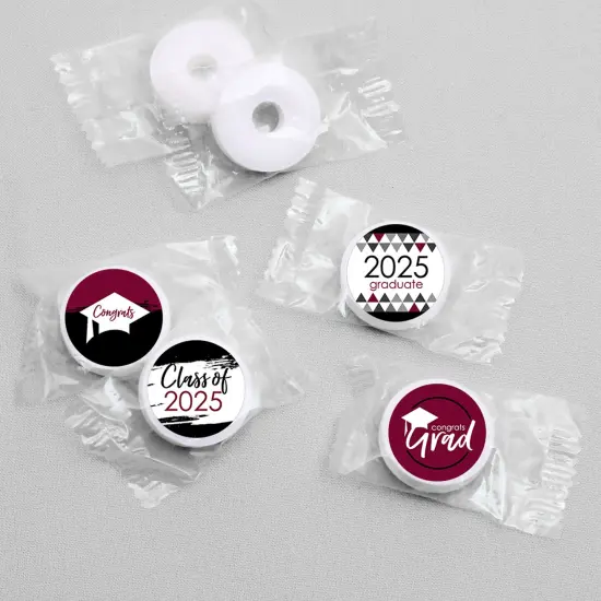 Big Dot of Happiness 2025 Maroon Graduation Party Round Candy Sticker Favors - Labels Fits Chocolate Candy (1 Sheet of 108) {4}