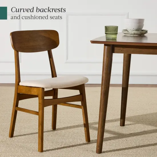 Best Choice Products 7-Piece Mid-Century Modern Upholstered Dining Set, Wooden Table w/ 6 Chairs Walnut/Cream {3}