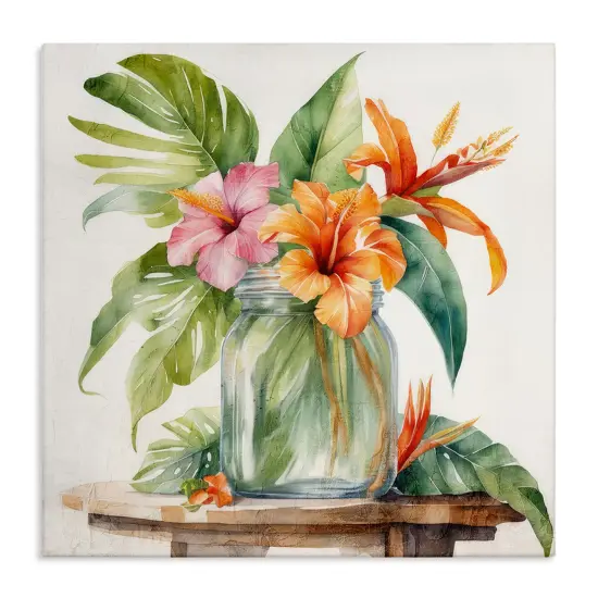 Stupell Industries Tropical Floral Jar Canvas Wall Art Design by Kim Allen {1}