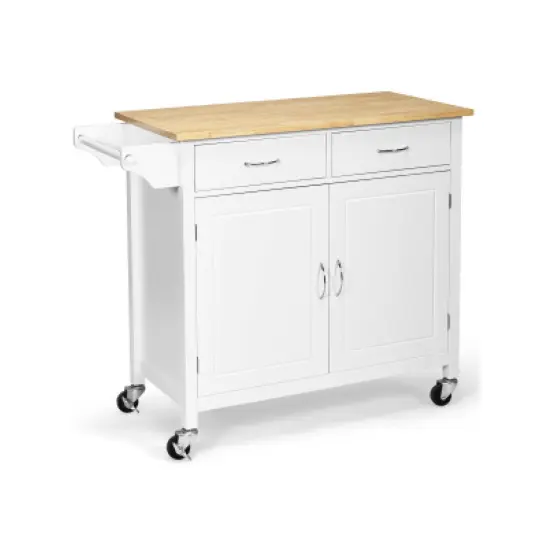 Modern Rolling Kitchen Cart Island with Wood Counter Top and 2 Lockable Wheels Brown {8}