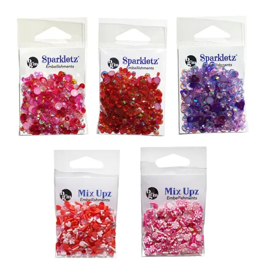 Buttons Glore Valentine&rsquo;s Day Embellishment Set &ndash; 50g of Flat Back Pearls, Heart Sequins, Sprinkles & Rhinestones for DIY Crafts, Scrapbooking & Shaker Projects {2}