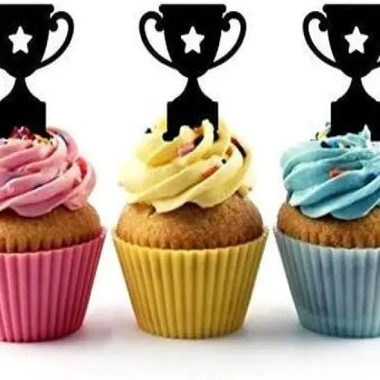 Winner Trophy Cup Silhouette Acrylic Cupcake Toppers 12 pcs {1}
