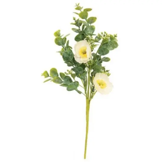 14&rdquo; Long Silky Cream Poppy and Dusty Eucalyptus Bush on Flexible Green-Wrapped Stem {1}