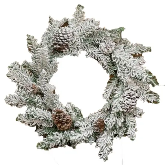 Heavy Snowy Mix Pine Wreath 24" with Flocked Pinecones and Wire Base {1}