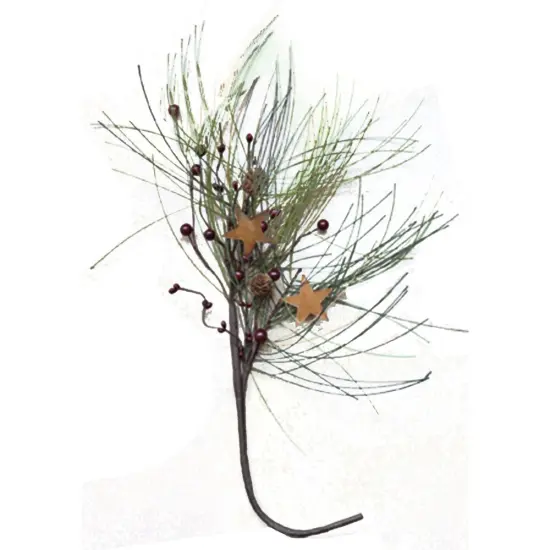 16&rdquo;High Country Needle Pine Pick with Burgundy Berries and Rusty Star {1}